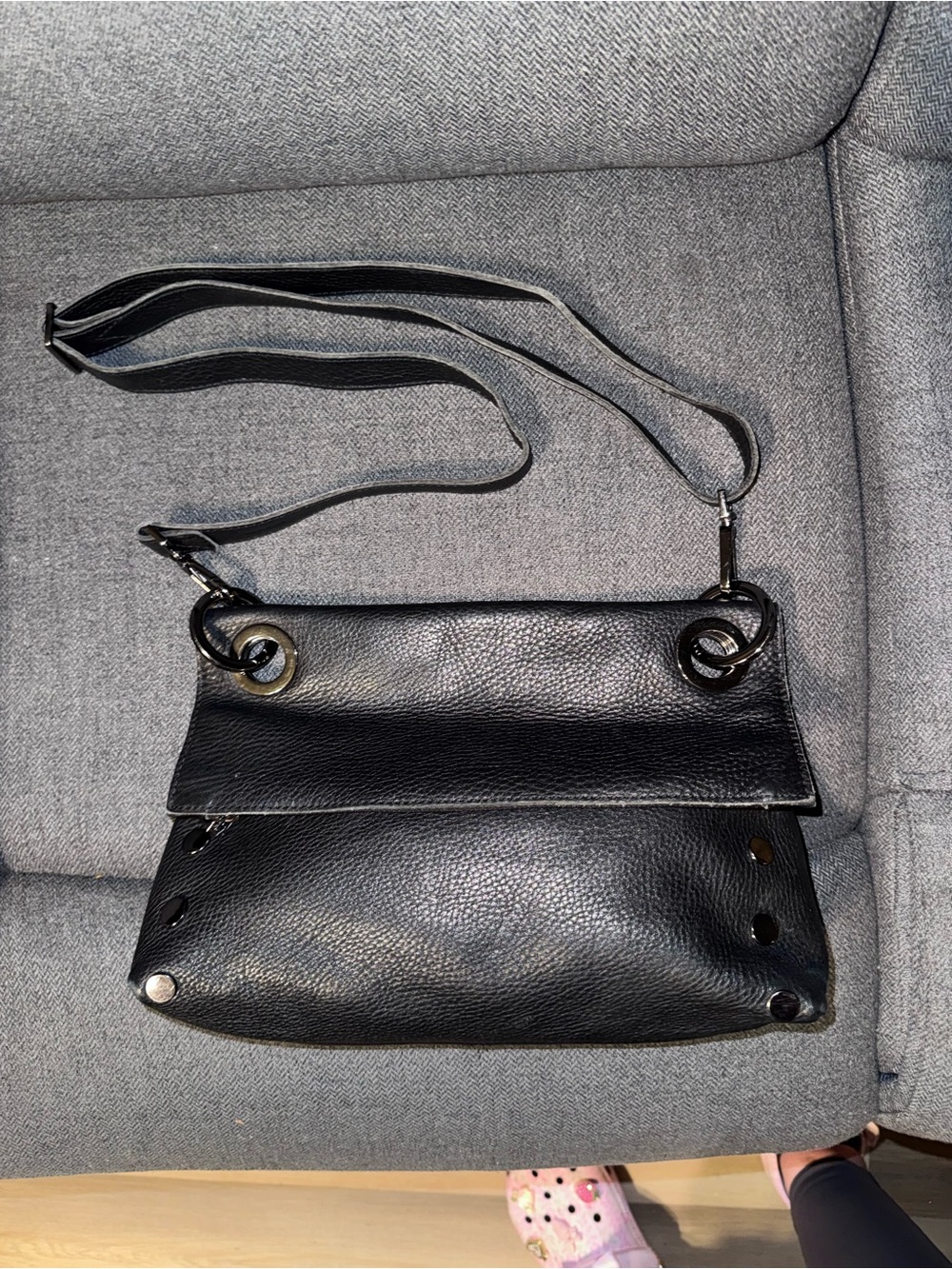 Hammitt Black Leather Crossbody with Ring Hardware